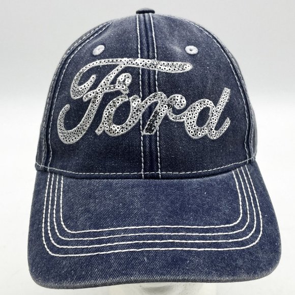 Vtg Infinity Ford Baseball Hat‎ Womens OSFM Blue Denim Cotton Sequin Logo Cap - Picture 1 of 8